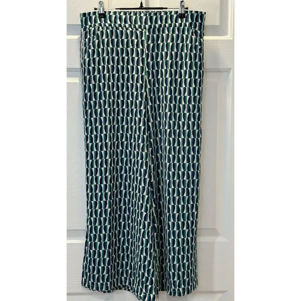 Max Studio Women's Size Large Wide Leg Green Blue White Pants